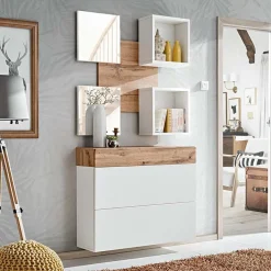 Garnero Arredamenti Mobile ingresso sospeso 100x180h cm bianco opaco rovere Dante 5 Gihome® Discount