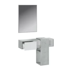 Garnero Arredamenti Mobile ingresso sospeso 100x185h cm con specchio bianco cemento Rich Gihome® Bianco - Grigio Hot