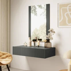 Garnero Arredamenti Mobile ingresso sospeso 80x97h cm con specchio cannettato Essence Antracite Online