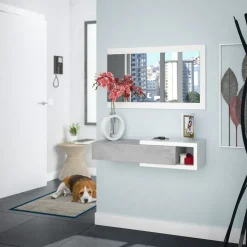 Garnero Arredamenti Mobile ingresso sospeso 95x99h cm con specchio bianco opaco cemento Mercury Hot