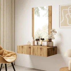 Garnero Arredamenti Mobile ingresso sospeso 80x97h cm con specchio cannettato Essence Quercia Sale