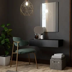 Garnero Arredamenti Mobile ingresso sospeso 80x97h cm con specchio cannettato nero Essence Nero Lucido Best