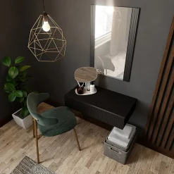 Garnero Arredamenti Mobile ingresso sospeso 80x97h cm con specchio cannettato nero Essence Nero Lucido Best