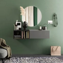 Garnero Arredamenti Mobile ingresso sospeso 125x29h cm 1 anta 2 cubotti   grigio scuro Sunset 56 Antracite New