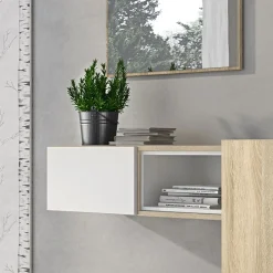 Garnero Arredamenti Mobile ingresso sospeso 100x185h cm con specchio bianco rovere Rich Gihome® Bianco - Rovere