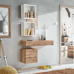 Garnero Arredamenti Mobile ingresso sospeso 100x165h cm rovere opaco bianco Dante 3 Gihome® Online
