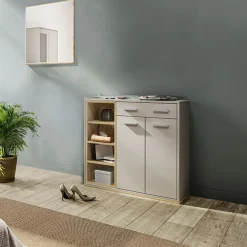 Garnero Arredamenti Mobile ingresso 80x77h cm 2 ante 1 cassetto rovere rovere naturale beige satinato Kenya Outlet