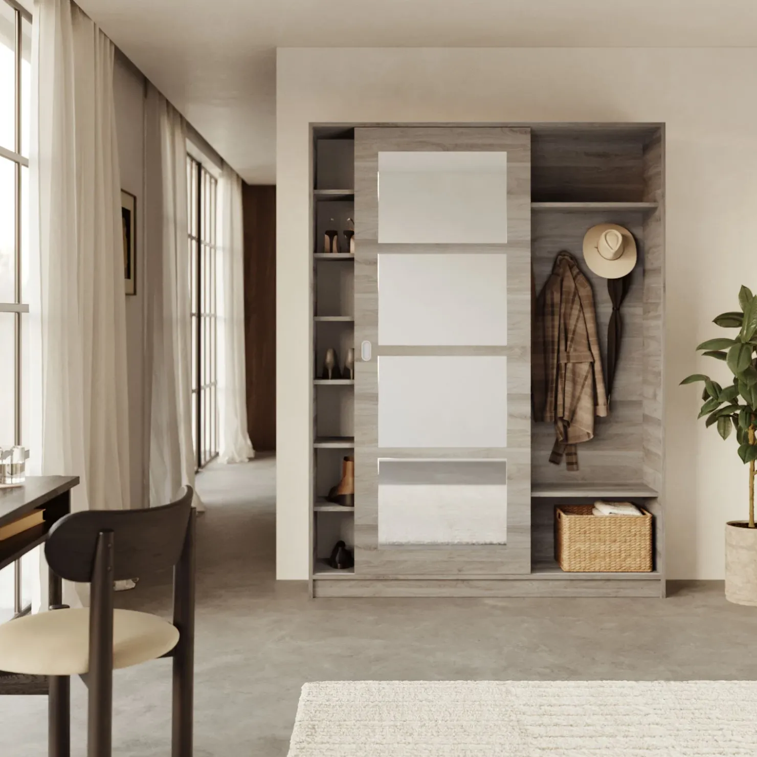 Garnero Arredamenti Mobile ingresso 150x200h cm anta scorrevole e specchio rovere naturale Sajama Online