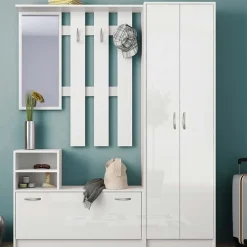 Garnero Arredamenti Mobile ingresso 155x190h cm appendiabiti scarpiera con specchio Atlanta Bianco Lucido Outlet
