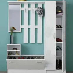 Garnero Arredamenti Mobile ingresso 155x190h cm appendiabiti scarpiera con specchio Atlanta Bianco Lucido Outlet
