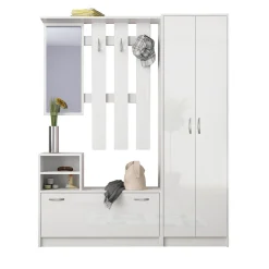 Garnero Arredamenti Mobile ingresso 155x190h cm appendiabiti scarpiera con specchio Atlanta Bianco Lucido Outlet