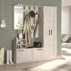 Garnero Arredamenti Mobile ingresso 155x190h cm appendiabiti scarpiera con specchio Atlanta Bianco Frassinato