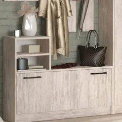 Garnero Arredamenti Mobile ingresso 155x190h cm appendiabiti scarpiera con specchio Atlanta Bianco Frassinato