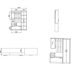 Garnero Arredamenti Mobile ingresso 155x190h cm appendiabiti scarpiera con specchio Atlanta Bianco Frassinato