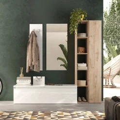 Garnero Arredamenti Mobile ingresso 194x186h cm bianco lucido rovere chiaro Sunset 108 Online