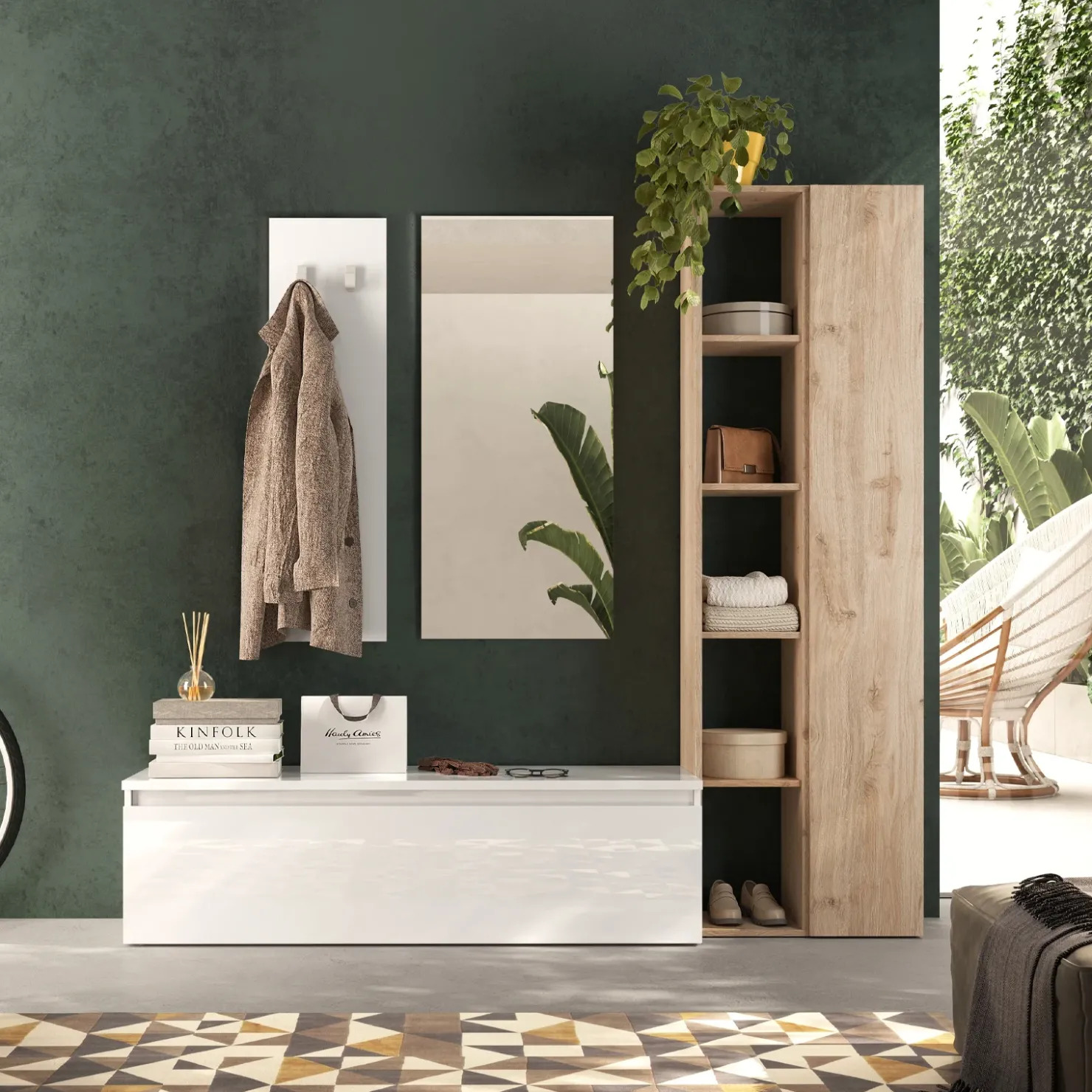 Garnero Arredamenti Mobile ingresso 194x186h cm bianco lucido rovere chiaro Sunset 108 Online