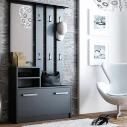 Garnero Arredamenti Mobile ingresso 85x180h cm con specchio scarpiera nero Bergen Nero Lucido New