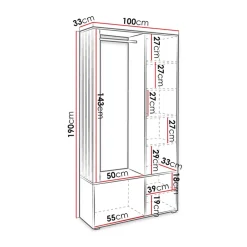 Garnero Arredamenti Mobile ingresso 100x190h cm con specchio Umea Rovere Sale