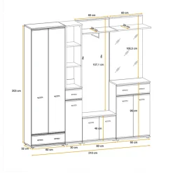 Garnero Arredamenti Mobile ingresso 210x203h cm con specchio rovere antracite stampa a righe California Gihome® Antracite - Rovere