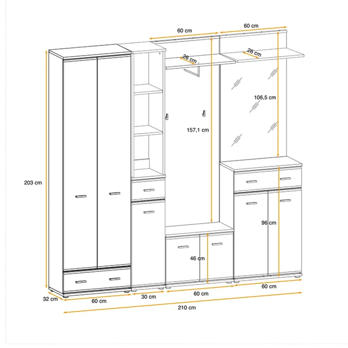 Garnero Arredamenti Mobile ingresso 210x203h cm con specchio rovere antracite stampa a righe California Gihome® Antracite - Rovere