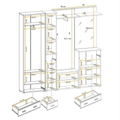 Garnero Arredamenti Mobile ingresso 210x203h cm con specchio rovere antracite stampa a righe California Gihome® Antracite - Rovere