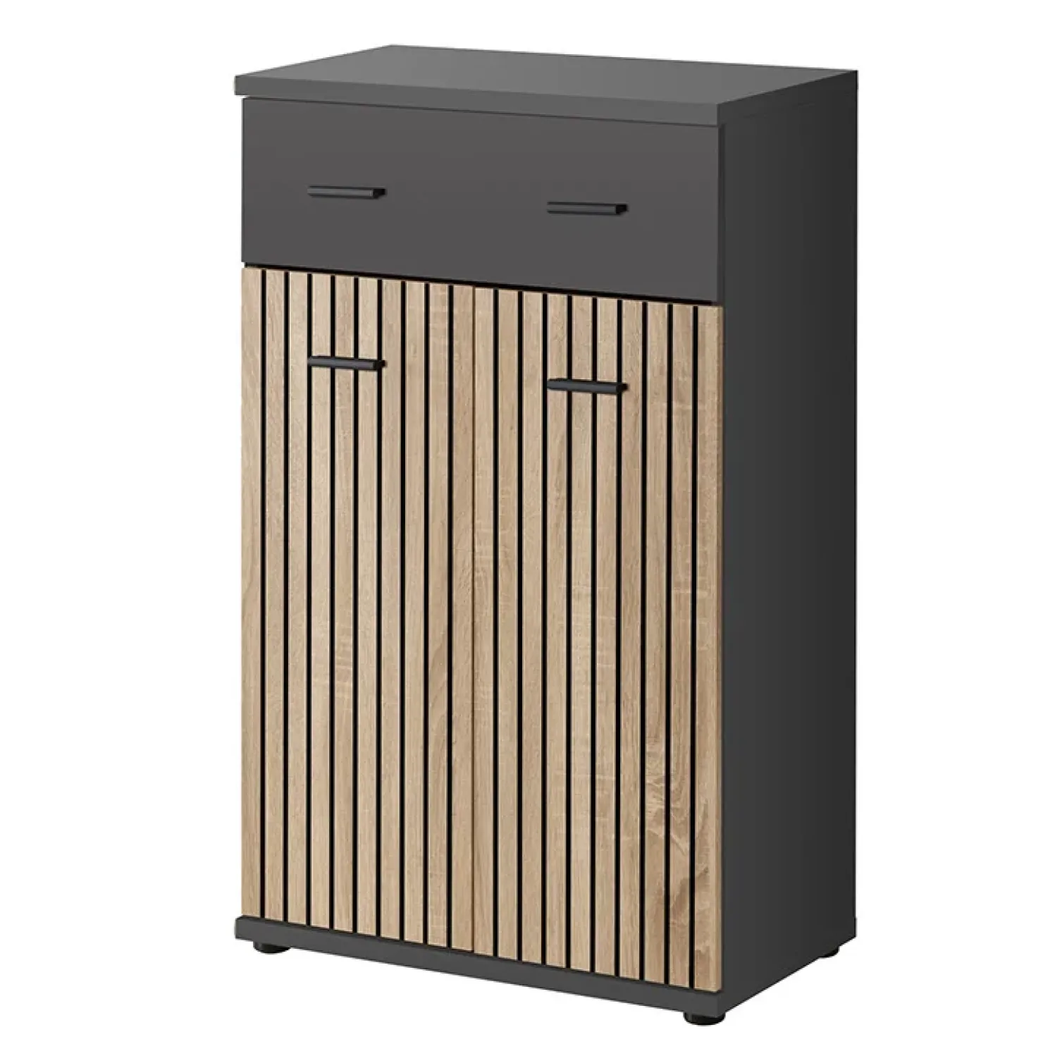 Garnero Arredamenti Mobile ingresso 210x203h cm con specchio rovere antracite stampa a righe California Gihome® Antracite - Rovere