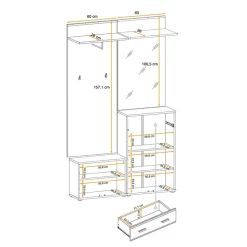 Garnero Arredamenti Mobile ingresso 120x203h cm con specchio rovere antracite stampa a righe San Francisco Gihome® Antracite - Rovere