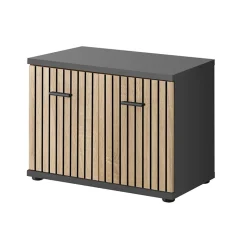 Garnero Arredamenti Mobile ingresso 120x203h cm con specchio rovere antracite stampa a righe San Francisco Gihome® Antracite - Rovere