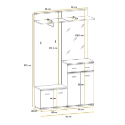 Garnero Arredamenti Mobile ingresso 120x203h cm con specchio rovere antracite stampa a righe San Francisco Gihome® Antracite - Rovere