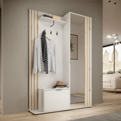 Garnero Arredamenti Mobile ingresso 132x192h cm con specchio moderno quercia bianco Miller Bianco Frassinato Discount