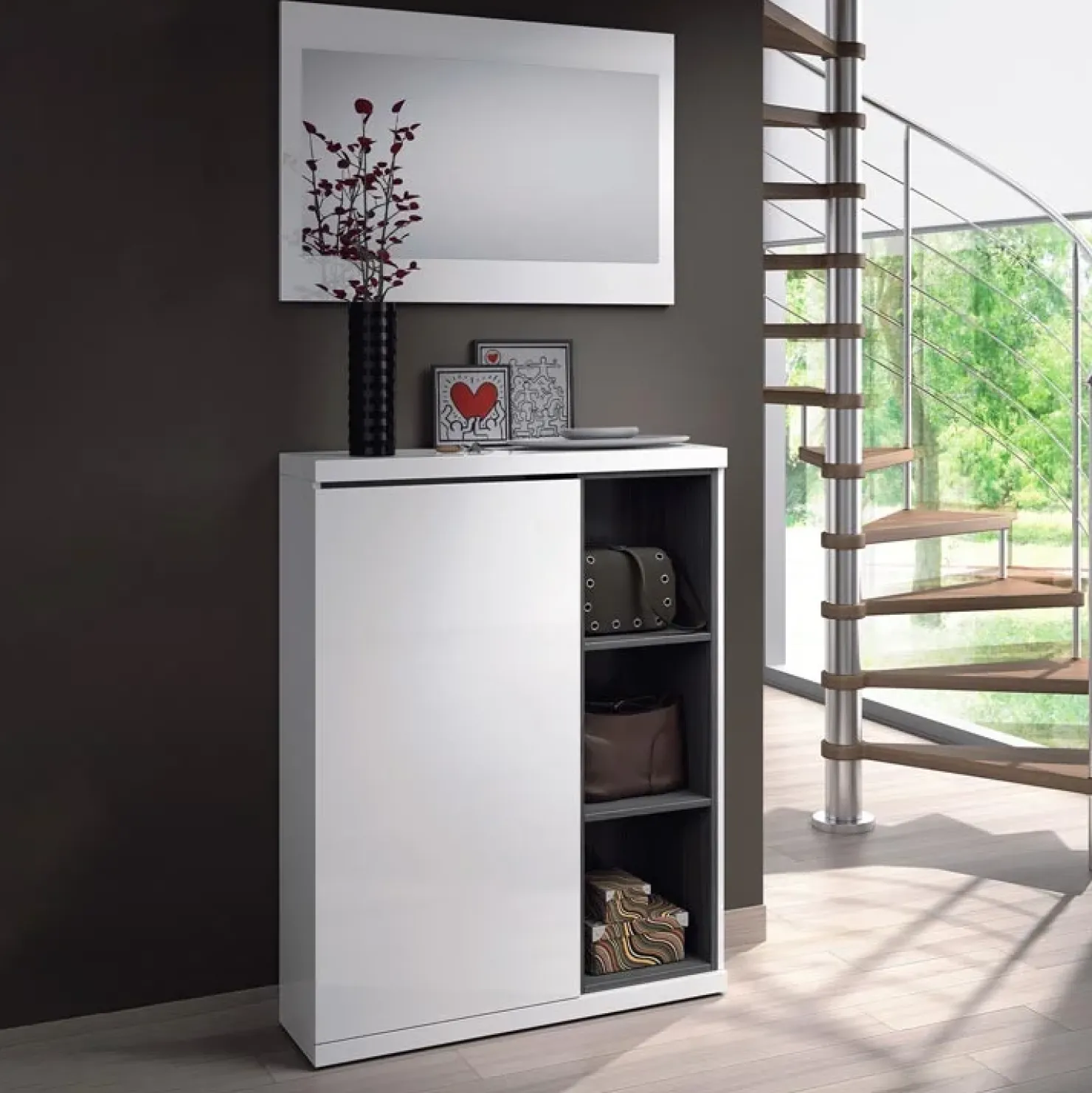 Garnero Arredamenti Mobile ingresso 79x108h cm con specchio bianco lucido grigio Alf Online