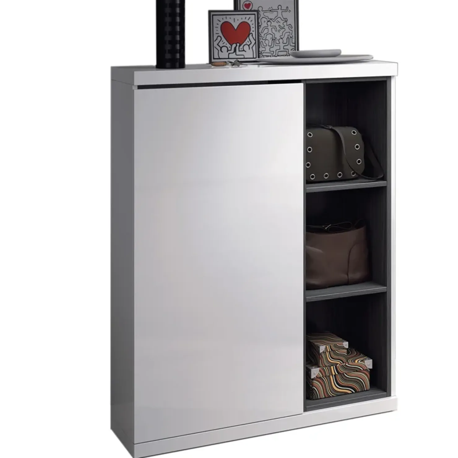 Garnero Arredamenti Mobile ingresso 79x108h cm con specchio bianco lucido grigio Alf Online