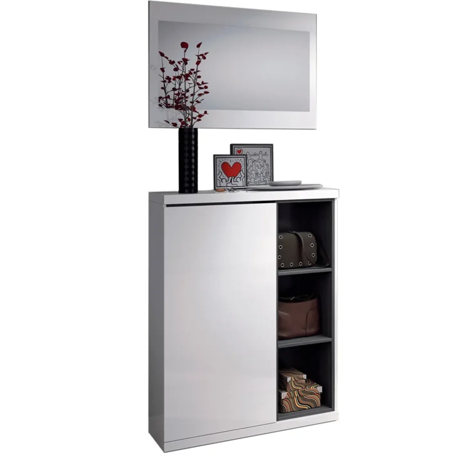 Garnero Arredamenti Mobile ingresso 79x108h cm con specchio bianco lucido grigio Alf Online