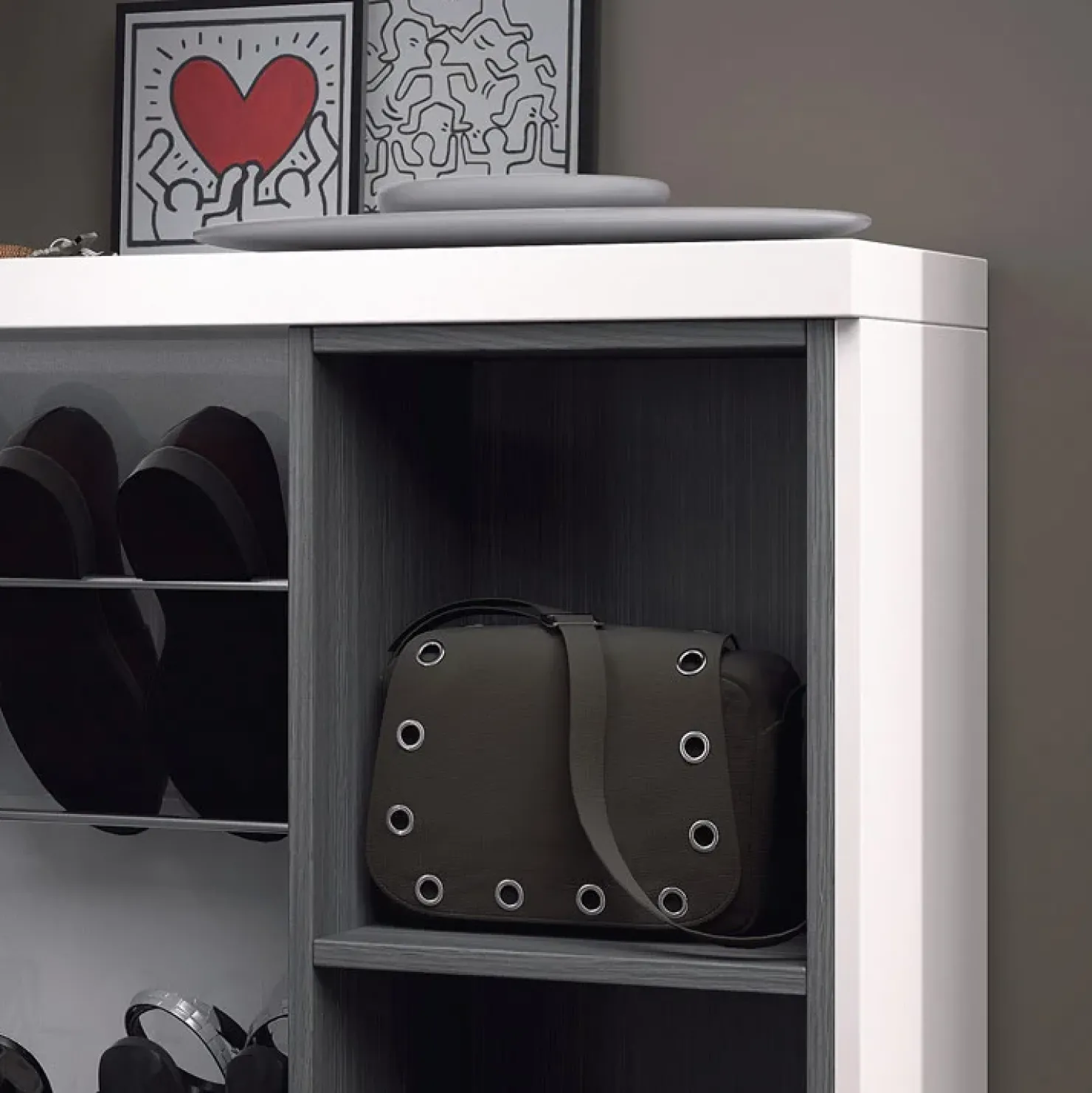 Garnero Arredamenti Mobile ingresso 79x108h cm con specchio bianco lucido grigio Alf Online