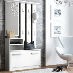 Garnero Arredamenti Mobile ingresso 85x180h cm con specchio scarpiera bianco Bergen Bianco Opaco Hot