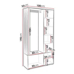 Garnero Arredamenti Mobile ingresso 100x190h cm con specchio rovere nero Umea Rovere - Nero opaco New