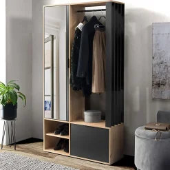 Garnero Arredamenti Mobile ingresso 100x190h cm con specchio rovere nero Umea Rovere - Nero opaco New