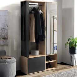 Garnero Arredamenti Mobile ingresso 100x190h cm con specchio rovere nero Umea Rovere - Nero opaco New