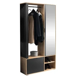Garnero Arredamenti Mobile ingresso 100x190h cm con specchio rovere nero Umea Rovere - Nero opaco New