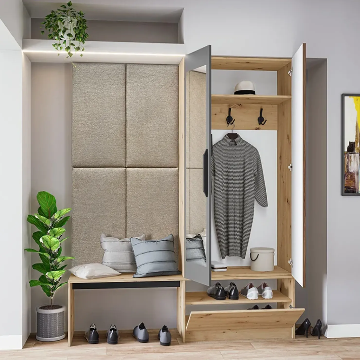 Garnero Arredamenti Mobile ingresso 160x202h cm con specchio rovere chiaro Canada Discount