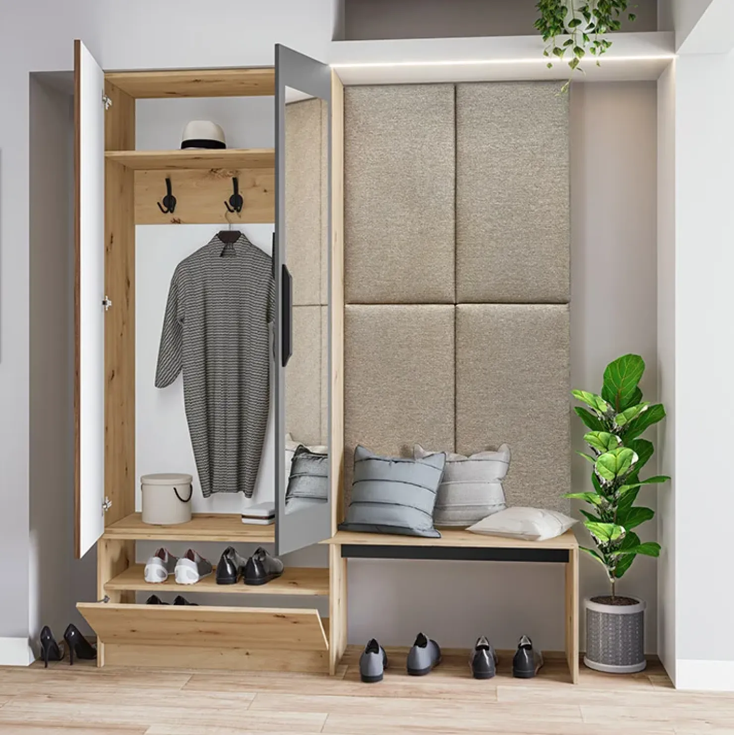 Garnero Arredamenti Mobile ingresso 160x202h cm con specchio rovere chiaro Canada Discount