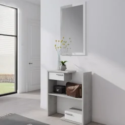 Garnero Arredamenti Mobile ingresso 83x190h cm con specchio cemento bianco frassinato Tesla Best