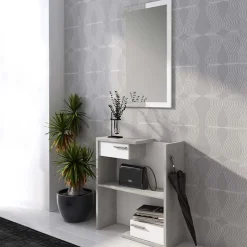 Garnero Arredamenti Mobile ingresso 83x190h cm con specchio cemento bianco frassinato Tesla Best