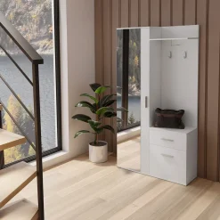 Garnero Arredamenti Mobile ingresso 97x195h cm con attaccapanni e specchio Zefira Bianco Clearance