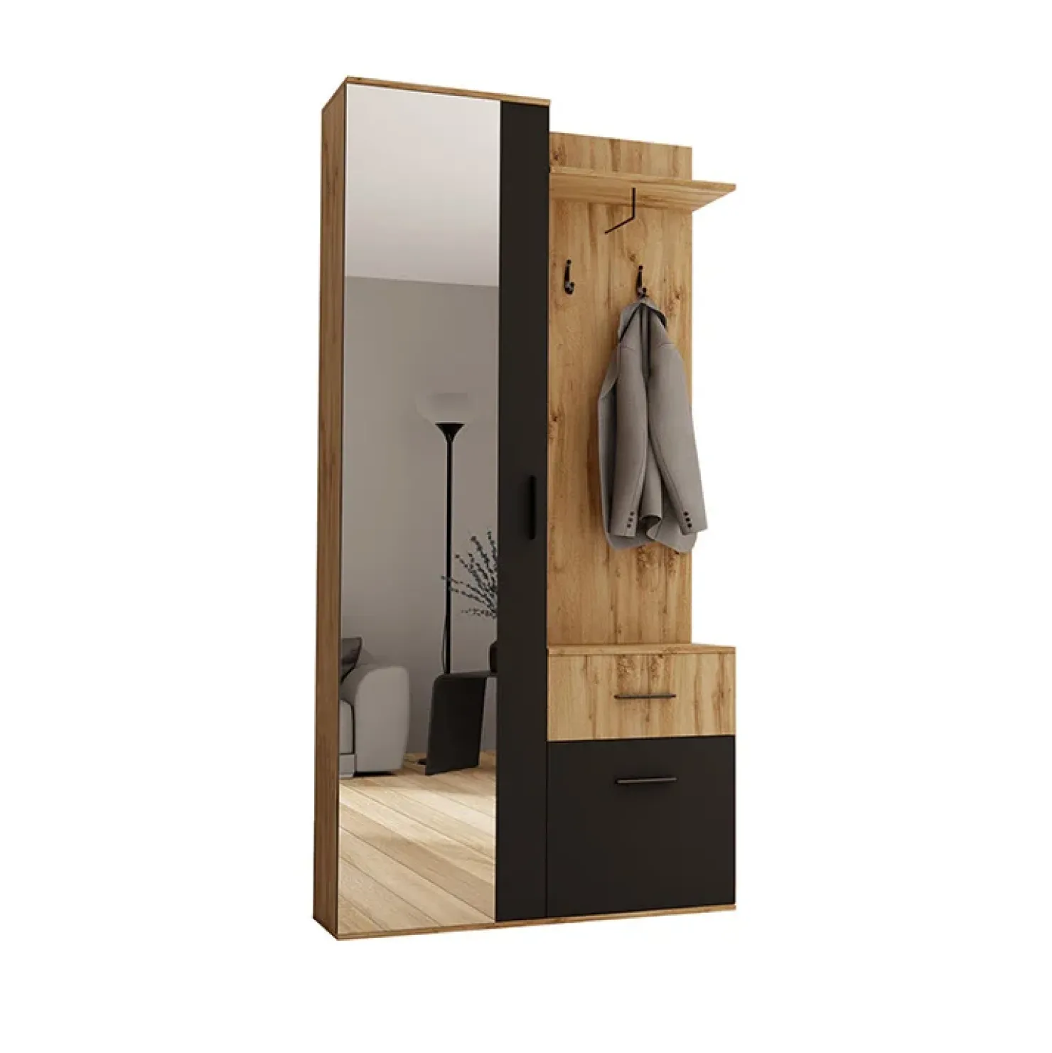 Garnero Arredamenti Mobile ingresso 97x195h cm con specchio 1 cassetto 2 ante rovere nero Assen Best