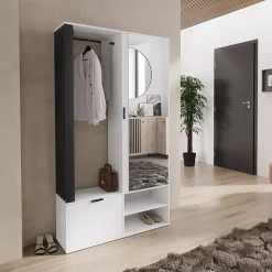 Garnero Arredamenti Mobile ingresso 100x190h cm con specchio bianco nero Umea Bianco Opaco