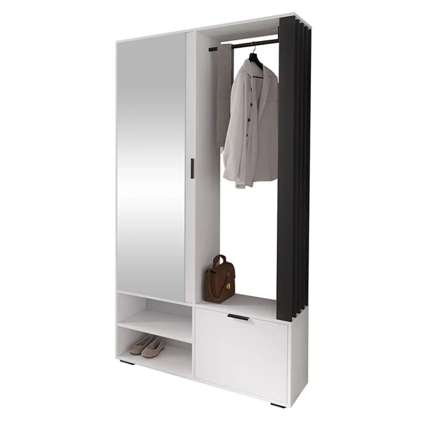 Garnero Arredamenti Mobile ingresso 100x190h cm con specchio bianco nero Umea Bianco Opaco