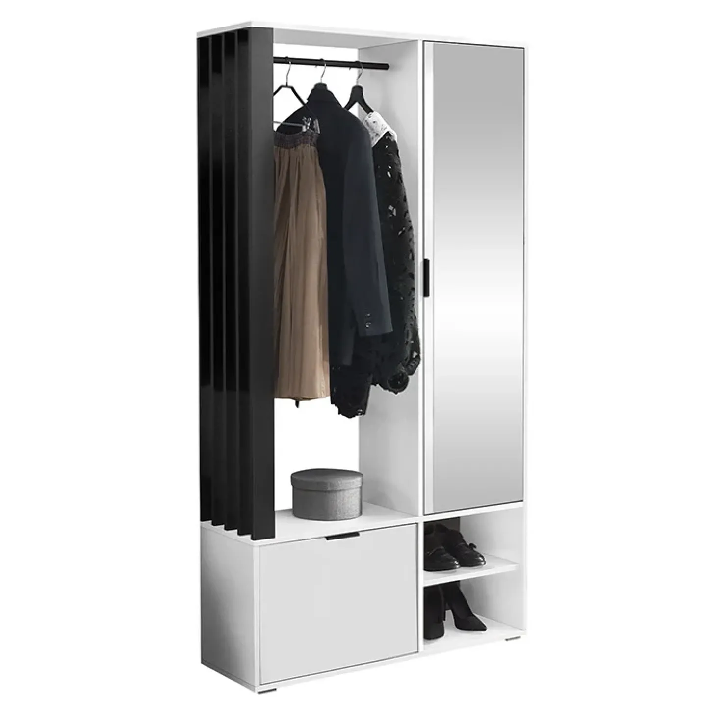 Garnero Arredamenti Mobile ingresso 100x190h cm con specchio bianco nero Umea Bianco Opaco