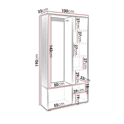 Garnero Arredamenti Mobile ingresso 100x190h cm con specchio bianco nero Umea Bianco Opaco