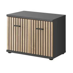 Garnero Arredamenti Mobile ingresso 180x203h cm con specchio moderno rovere antracite stampa a righe New York Gihome® Antracite - Rovere Sale